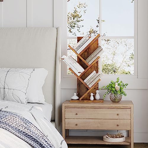 Tree Bookshelf, 4-Tier Book Storage Organizer Shelves,Rustic Brown, HBC014H - view 4