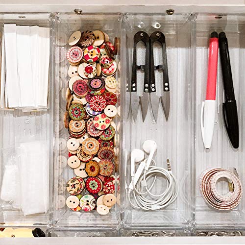 12 Pack Clear Drawer Organizers, 9 x 3 x 2 Inch Drawer Divider Storage Bins, Desk Storage Box Set for Kitchen Bedroom Bathroom Office Craft Supplies - view 6