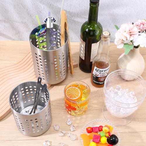 Metal Utensil Holder Set, Small SUS401 Steel Utensil Holder Flatware Silverware Spatulas Utensils Drying Rack for Kitchen Countertop, Kitchen Home Office Organizers,Silver (3 Pack) - view 6