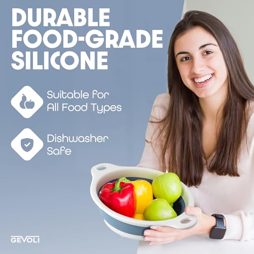 Collapsible Colanders (3 Pack Set) Food Strainers with Over-Sink Water Draining Base for Pasta Fruits and Vegetables, White/Blue (3 Sizes, 3QT, 4QT and 5 Quart) - view 6