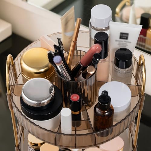 360 Rotating Makeup Organizer, 3 Tier Vanity Counter Storage (Gold) - view 6
