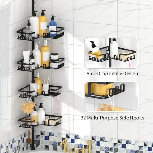 Shower Caddy Corner Tension Pole, Bathroom Organizer, 4-Tier Black - view 3