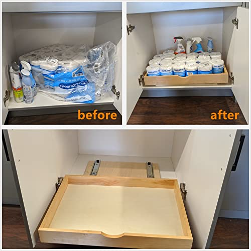 26'' Under Sink Organizers Storage Dovetail Drawer Rollout Drawer Wood Tray Kitchen Organizer Cabinet Slide Out Shelve Pull-Out Shelf Organization Assembled w/Sliders (26'' Width/one Drawer) - view 5