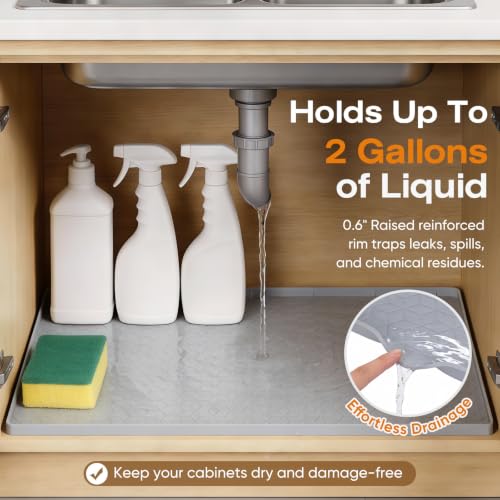 Waterproof Under Sink Mat, 34"x22", Drip Tray Shelf Liner, Grey - view 3