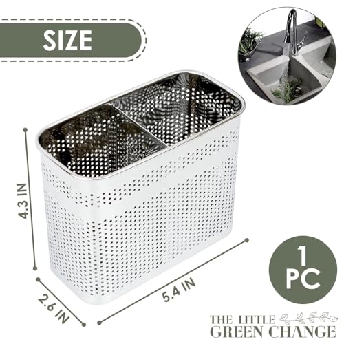 Kitchen Utensils Chopsticks Holder Drying Rack Basket with Hooks 2 Divided Compartments Quality Stainless Steel Large L5.4 X H4.3 X W2.6 - view 3