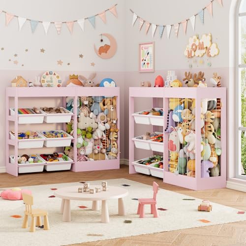 VontinT 50.6"W Toy Organizers and Storage with Stuffed Animal Zoo, Wooden - view 6