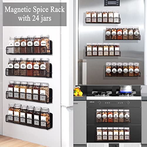 4 Pack Magnetic Spice Rack for Refrigerator, 24 Spice Jars, Labels - view 7