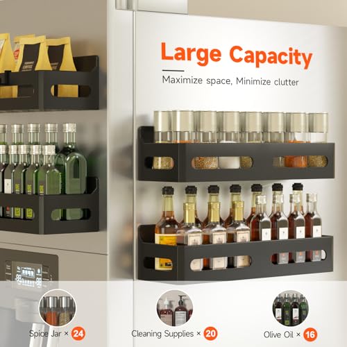 4-Pack Magnetic Spice Rack for Refrigerator with Hooks, Black - view 4