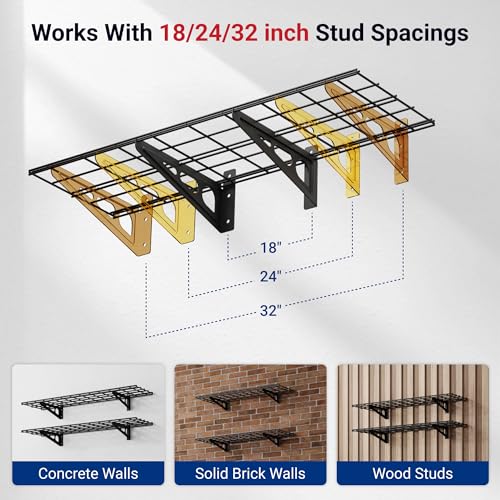 2-Pack 1x4ft 12-inch-by-48-inch Wall Shelf Garage Storage Rack Wall Mounted Floating Shelves, Black, Classic Series - view 6