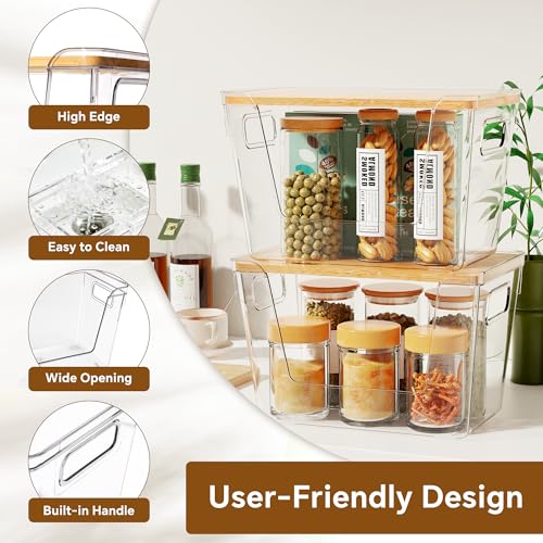 2 Set Pantry Organizers and Storage with Bamboo Lids, Stackable Clear Bins for Onion, Potato, Fruit, Vegetables, Trash Bag Dispenser, Kitchen and Under Sink Organizer - view 5