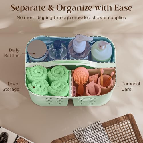 Portable Shower Caddy with Handle, Large Capacity Shower Basket Organizer, Quick-Drain Bathroom Storage Tote, Durable Plastic Shower Organizer for College Dorm, Beach, Gym Essentials, MintGreen - view 7