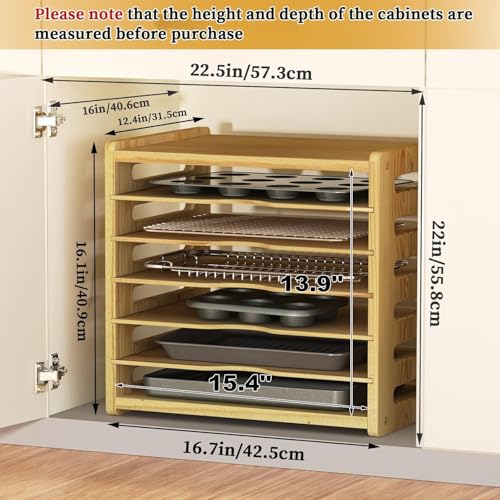 7 Tier Wood Tray Dividers for Cabinets, Cookie Sheet Organizer for Cabinet - view 2