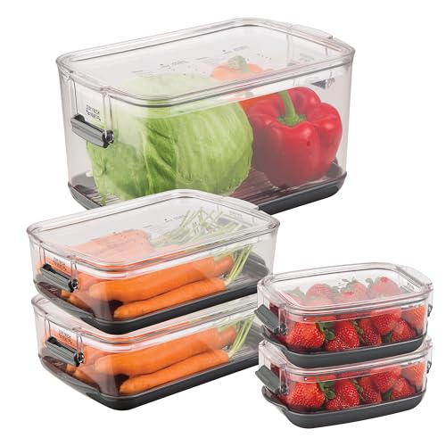 International Prepworks ProKeeper Food Fresh Produce Storage Container Set, 5- Piece, Clear Containers with Gray Sealed Tight Lids