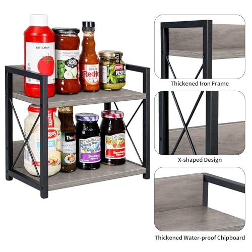 Countertop Shelf Organizer, 2 Tier Kitchen Spice Rack for Countertop, Wood Kitchen Counter Shelf for Home, Coffee Station Organizer (Grey,S) - view 6