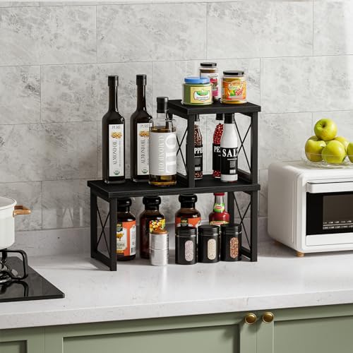 Desk Shelf Desktop Organizer 2 Tier Wood Small Bookshelf,Rustic Brown Freestanding Adjustable, Organizer, Stackable, Desk Stand, Storage Organizers, Kitchen Counter Display Rack - view 5