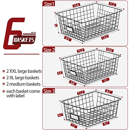 6 Pack Wire Baskets for Pantry Organization and Storage, Kitchen Organizer, 2 XXLarge & 2 XLarge & 2 Large - view 2