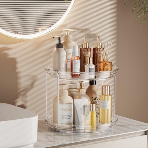 4 Pack 2 Tier Lazy Susan Turntable Organizer 9.25'' Rotating Spice Rack Organization for Cabinet, Kitchen, Pantry, Countertop, Bathroom, Vanity, Medicine Cabinet Organizer, Clear - view 5