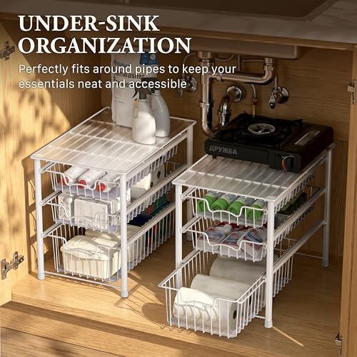 Stackable 3 Tier Sliding Basket Organizer Drawer, White - view 6