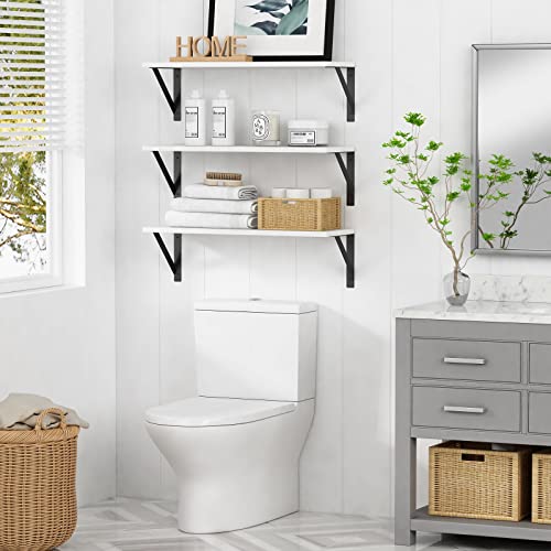 White Floating Shelves 24 inches Long Set of 3, 24 x 8 Inch Bathroom Wall Shelves Over Toilet for Towels, Modern Wood Mounted Storage Shelf for Bedroom Living Laundry Room Kitchen Office Closet - view 5