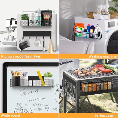 Magnetic Spice Rack for Refrigerator, 7 Pack Metal Shelf Black, Moveable Organizer with Hook Rack, Paper Towel Holder, Kitchenware Strong Storage Fridge - view 6