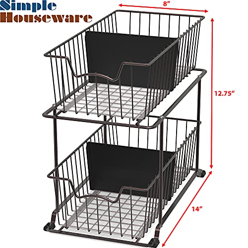 SimpleHouseware 2 Tier Cabinet Wire Basket Drawer Organizer, Brown - view 3