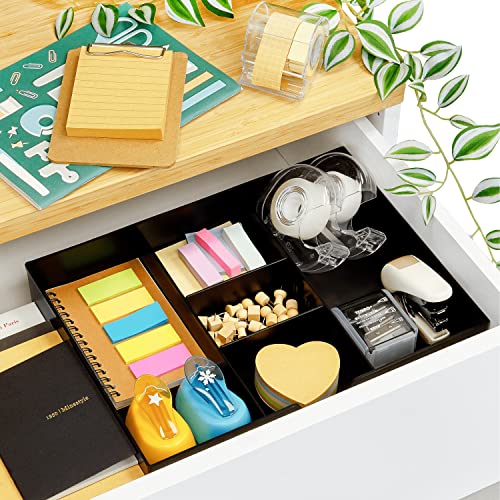 2 Pack 3 Slot Drawer Organizer with Two Adjustable Dividers - Junk Drawer Storage for Office Desk Supplies and Accessories, Black (2 Pack) - view 5