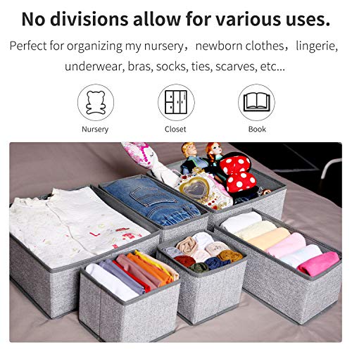 Foldable Underwear Drawer Organizer, Closet Dividers, Storage Box for Clothes, Socks (6 Bins, Gray) - view 6