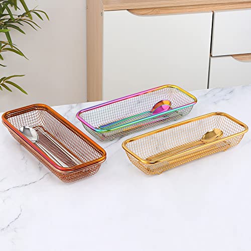 Kitchen Drawer Organizer, Stainless Steel Storage Container Metal Cabinet Storage Basket for Holding Silverware Kitchen Utensil, Pack of 2 - view 2