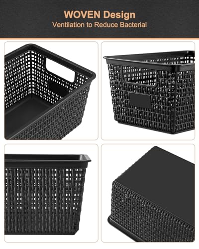 Set of 6 Baskets For Organizing, Plastic Storage Bins and Small Basket for Organization and Storage Shelves Drawers Desktop Closet Playroom Classroom Office, Black - view 4