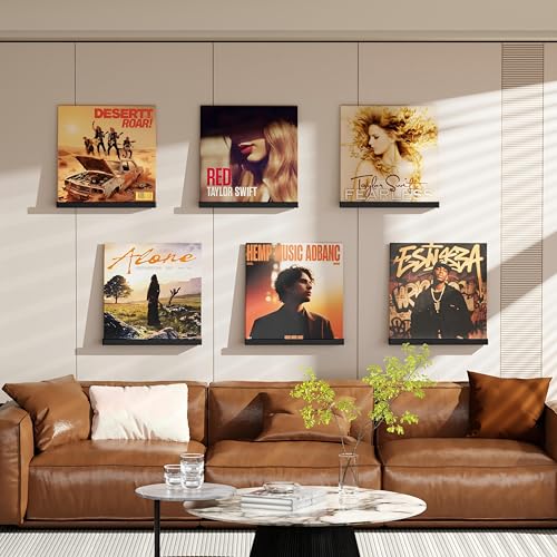 Vinyl Record Shelf Wall Mount, 6 Pack Album Record Holder Wall, 12 inch Vinyl Record Storage Shelves Wall, Wood Record Display for Living Room(Black) - view 4
