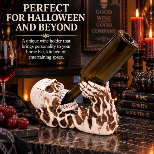 Gothic Skeleton Wine Bottle Holder – Skull Wine Rack with Skeleton Hands, Creepy Halloween Bar Decor, Gothic Kitchen Countertop Display, Unique Gift for Wine Lovers, 10 Inch - view 6