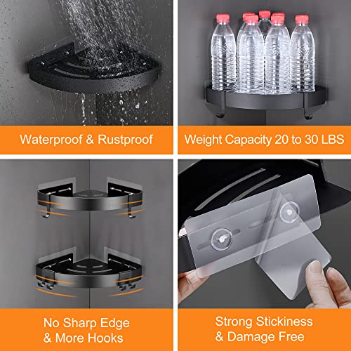 Adhesive Corner Shower Caddy with Hooks, Black, 2 Pack - view 3