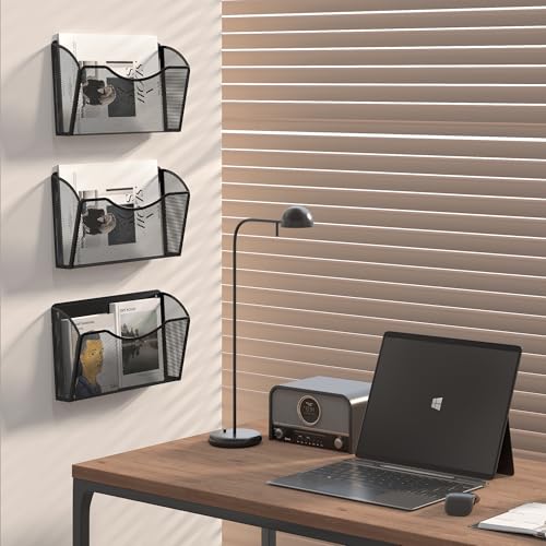 Wall File Organizer 3 Pack, Hanging File Organizer Wall Mount, Metal Mesh Folder Holder for Letter/A4 Papers, Mail Sorter for Office, Classroom, Home, Black - view 6
