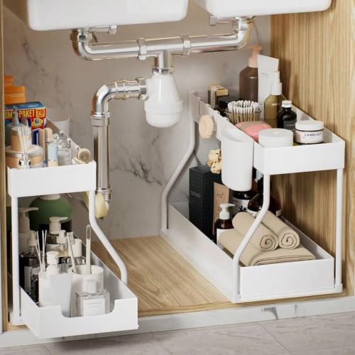 2 Pack Under Sink Organizer 2-Tier Pull Out Drawer, White