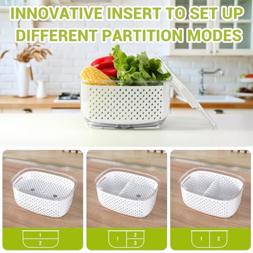 Fresh Produce Vegetable Fruit Storage Containers 3Piece Set, BPA-free, Partitioned Salad Container, Fridge Organizers, Used in Storing Fruits Vegetables, White - view 5