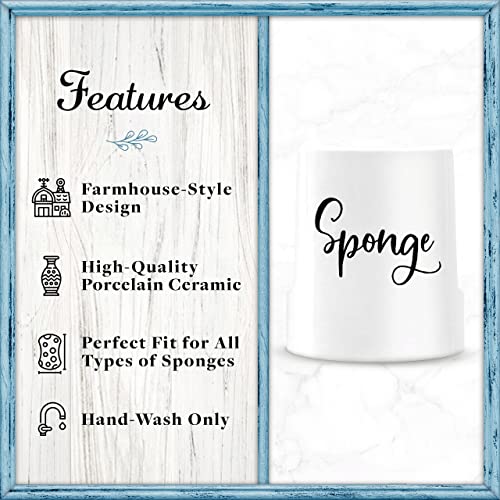 Sponge Holder for Kitchen Sink - Rustic Farmhouse Home & Kitchen Decor - White Ceramic - view 2