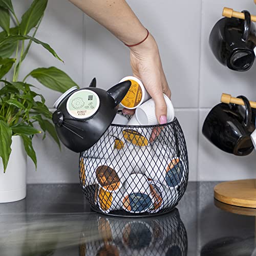 Cat Coffee Pod Holder Basket – Compatible K-Cup Organizer for Countertop Coffee Bar – Cute Kitchen Metal Décor Storage for Keurig Pods, Creamers & Capsules (Black Cat) - view 6