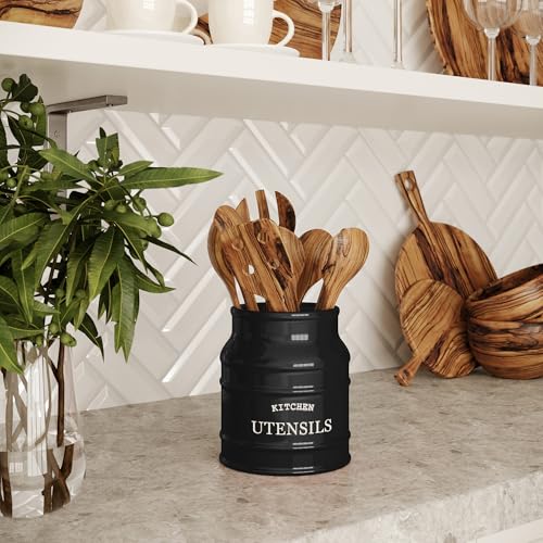 Ceramic Kitchen Utensil Holder Countertop 6.75″ (Black) - view 7