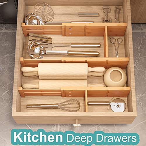 4.4" High Drawer Dividers with Inserts, Bamboo Drawer Dividers for Clothes, Expandable from 12-17.5", Adjustable drawer organizer for Bedroom, Kitchen & Office, 4 Dividers with 8 Insert. - view 4