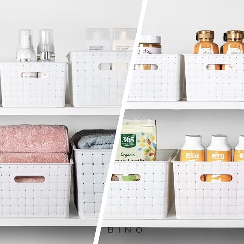 Plastic Storage Baskets Small - White | THE STABLE COLLECTION | Multi-Use Storage | Rectangular Cabinet Organizer | Baskets For Organizing with Handles | Home Office Organization and Storage - view 4