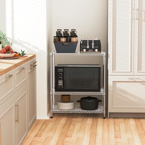750 lbs 3 Tier Storage Rack Metal Wire Shelving Unit, Storage Standing Shelf Organizer for Laundry Bathroom Kitchen Pantry Closet Garage Basement Utility Room, Chrome 13.8" D x 29.5" W x 35.5" H - view 5