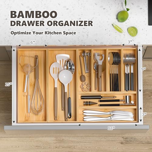 Bamboo Kitchen Drawer Organizer, Deep 2-Pack, 6" x 3" x 2.5" - view 3