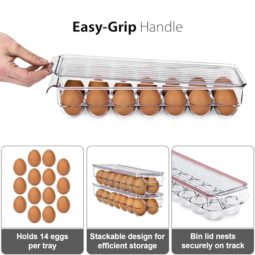Soda Can Organizer for Refrigerator & Egg Holder for Fridge Set, 4 Stackable Can Holder Dispenser Holds 12 Cans Each & 2 Egg Holders with Lid holds 14 eggs for Fridge, Pantry, Freezer, BPA-Free - view 7
