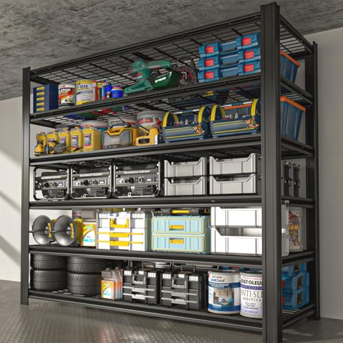Extra Large/Big 55.12"W Father&I Industrial 6-Heavy-Dudy-Shelf-Rack Utility Tall Garage/Warehouse Shelving Metal/Steel Storage Shelves Unit/System Adjustable for Bin/Shed, 84"*55.12*24", Black - view 4