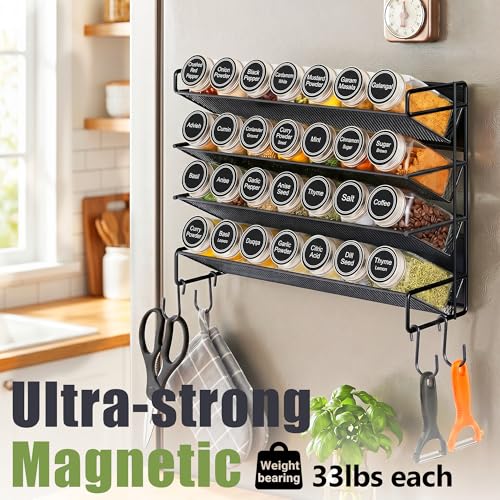 Spice Rack Organizer for Cabinet with 28 Spice Jars, 386 Spice Labels, Magnetic Spice Rack for Refrigerator, Seasoning Organizer for Countertop, Kitchen, Pantry, 13.2" W x 9.8" H, Black - view 6