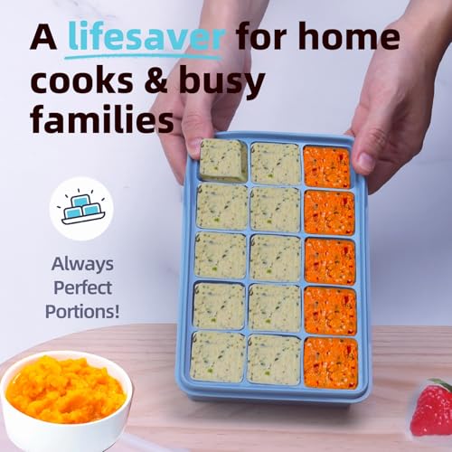 Silicone Freezer Molds Gift Set with 1,and 2 Tbsp, 1/2, 1, and 2 Cup Silicone Freezer Trays With Lids - Meal Prep and Kitchen Essentials Bundle (Blue 5 Pack) - view 7