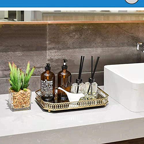 Vintage Gold Mirrored Vanity Tray – Decorative Perfume and Makeup Organizer with Handles for Dresser, Bathroom or Jewelry Display, Large Size 13.8" X 9.6" X2.2" - view 3