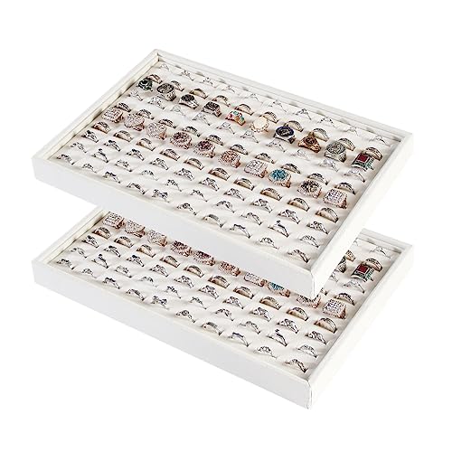 2Pcs/Set Stackable Ring Organizer Tray Beige Velvet Ring Earring Stud Jewelry Display Holder Tray for Store Selling or Home Show Storage