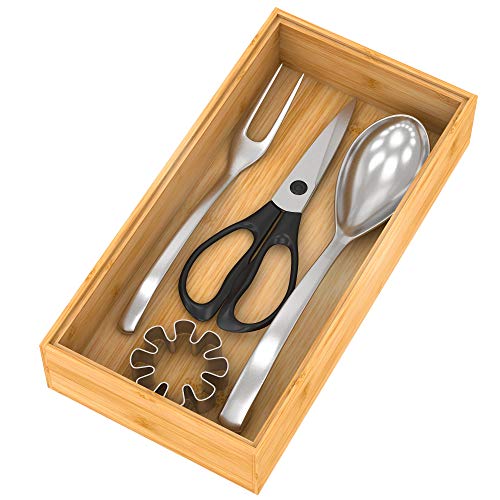 Wooden Drawer Organizer for Kitchen, Small Stackable Utensil Holder 12"x 6"