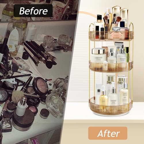 360 Rotating Makeup Organizer, 3 Tier Vanity Counter Storage (Gold) - view 5